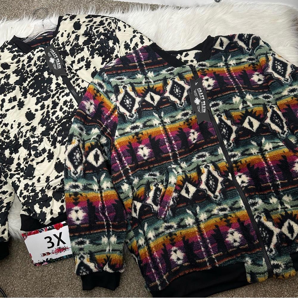 Crazy Train 3X Reversable Fleece Jacket - Aztec & Cow Print